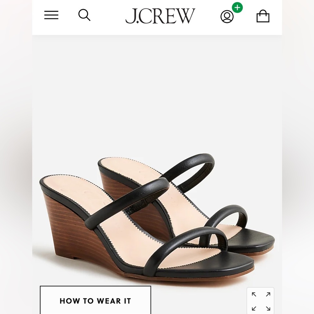 J. Crew Authentic Italian Double Stacked Wedges with Black Leather T-Straps